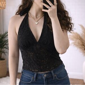 Vintage Y2K Wet Seal Black Lace Halter Top